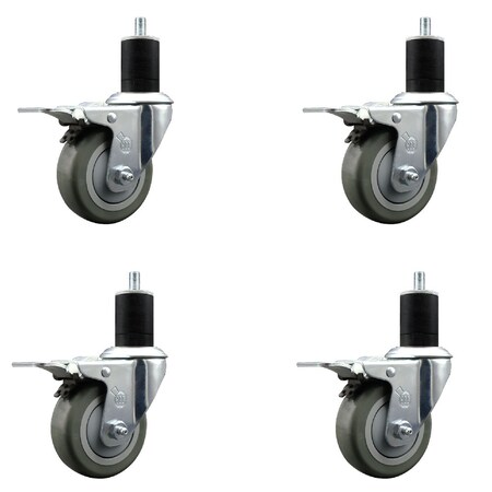 Service Caster 3.5'' Gray Poly Swivel 1-3/4'' Expanding Stem Caster Set Total Lock Brake, 4PK SCC-EXTTL20S3514-PPUB-134-4